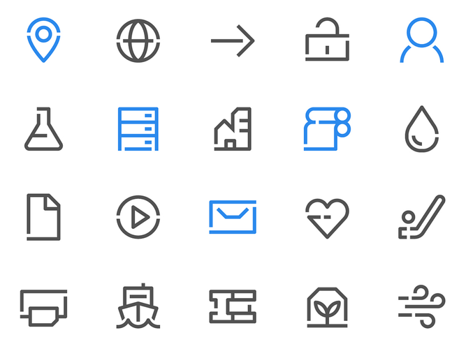 A set of line icons on a white background.